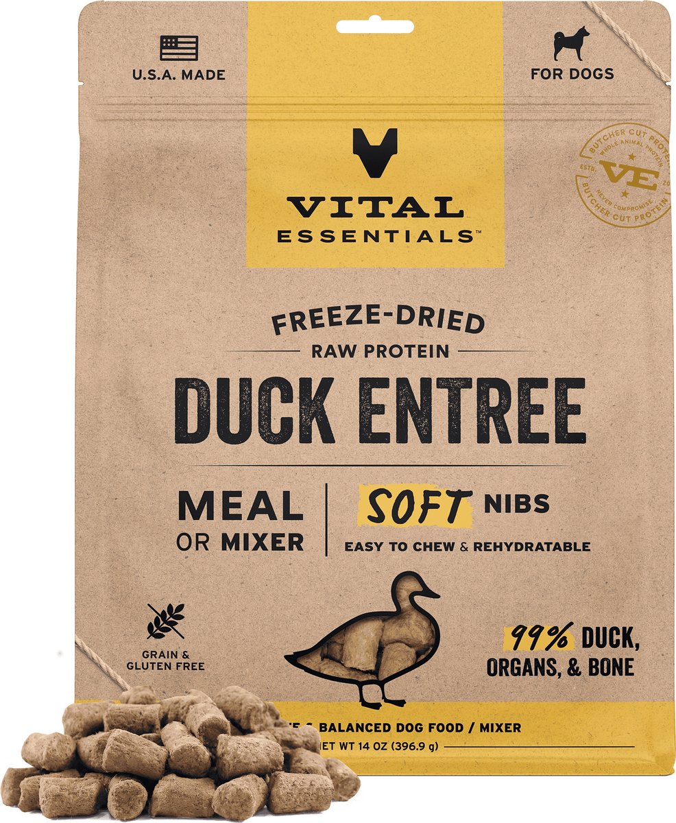Vital Essentials Freeze-Dried Raw Duck Entree & Mixer Soft Nibs Dog Food