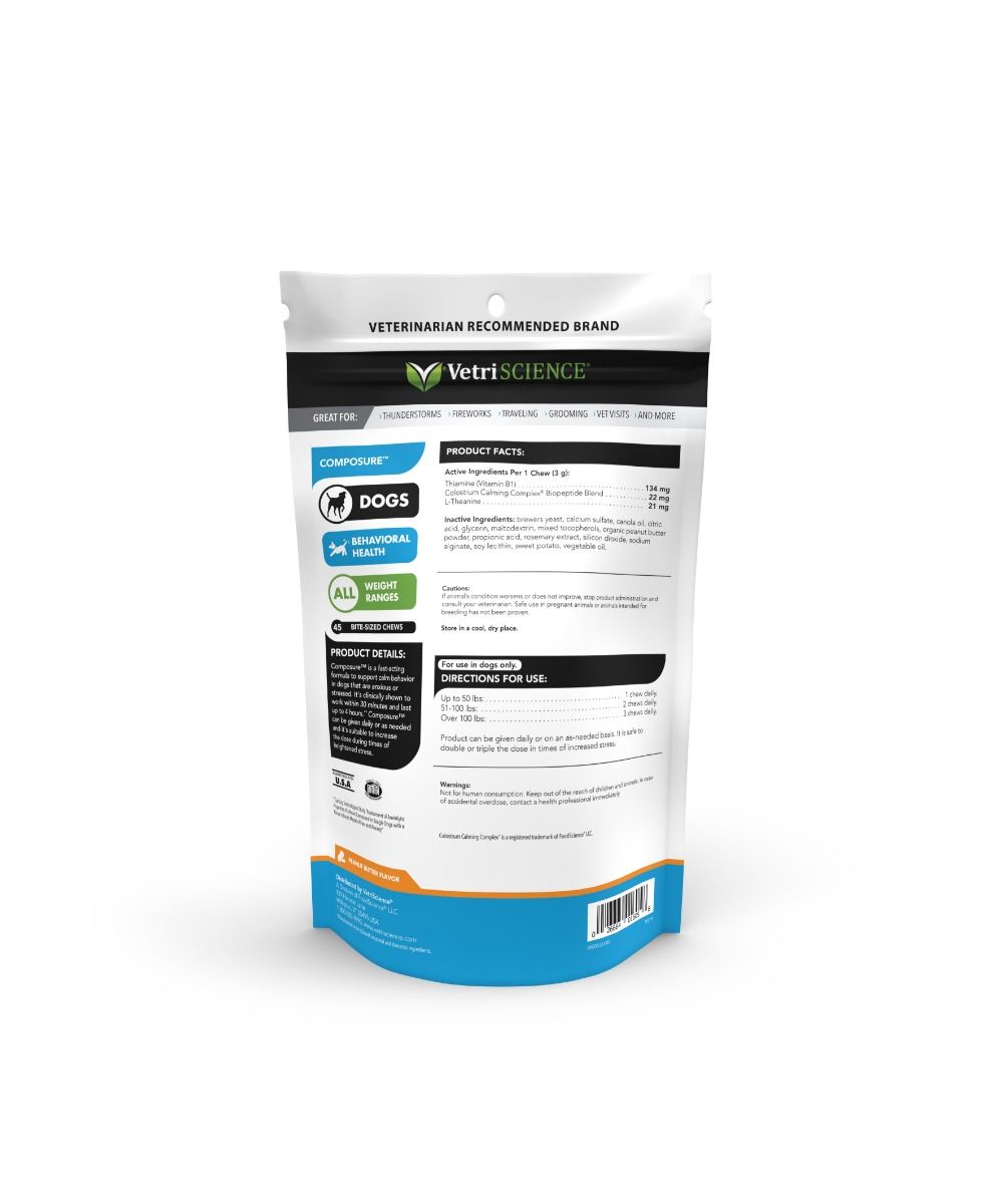 VetriScience Composure Peanut Butter Flavored Chews Calming Supplement for Dogs