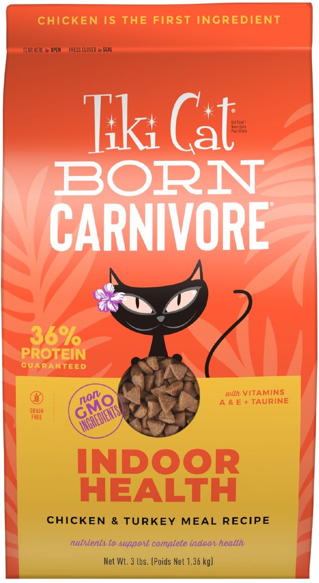 Tiki Cat Born Carnivore Grain Free Indoor Health Non-GMO Chicken and Turkey Dry Food