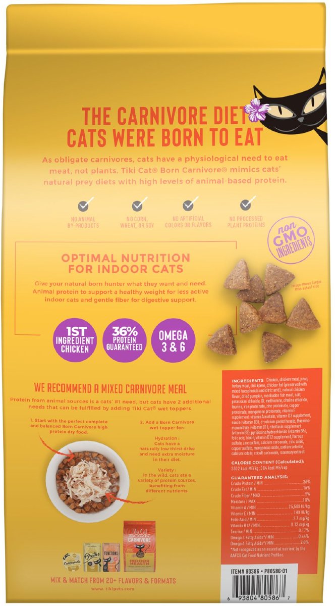 Tiki Cat Born Carnivore Grain Free Indoor Health Non-GMO Chicken and Turkey Dry Food