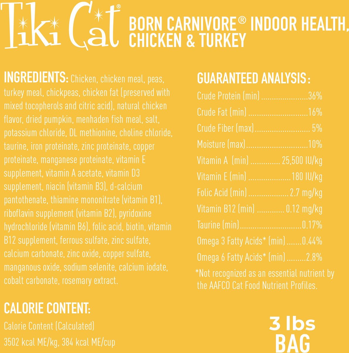 Tiki Cat Born Carnivore Grain Free Indoor Health Non-GMO Chicken and Turkey Dry Food