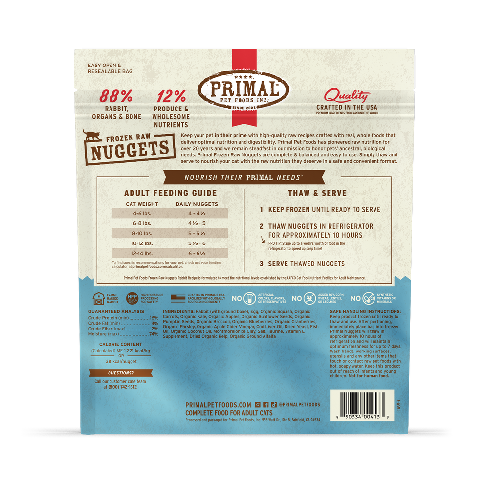 Primal Cat Raw Frozen Rabbit Nuggets