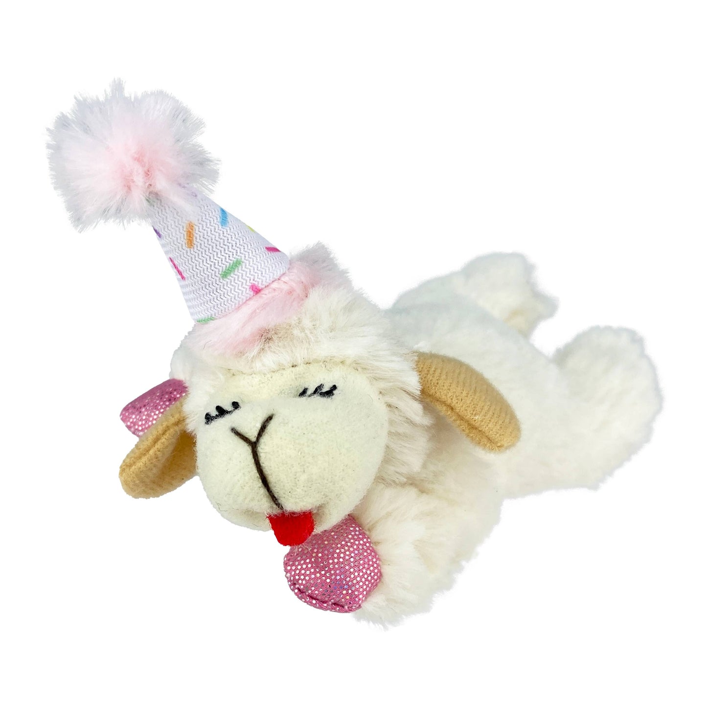Multipet Lamb Chop w/ Birthday Hat Pink Cat Toy, 4"