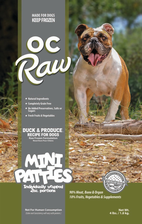 OC Raw Frozen Mini Patties, Duck & Produce