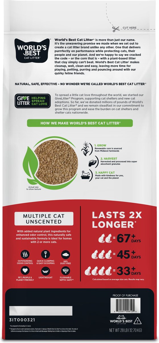 World's Best Multi-Cat Unscented Clumping Corn Cat Litter