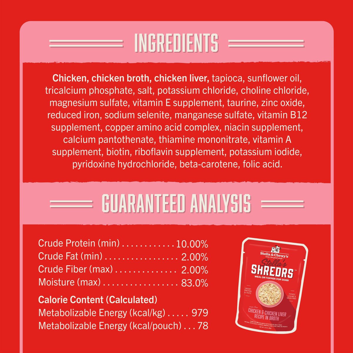Stella & Chewy's Dog Shredrs Meal Topper Recipe in Broth