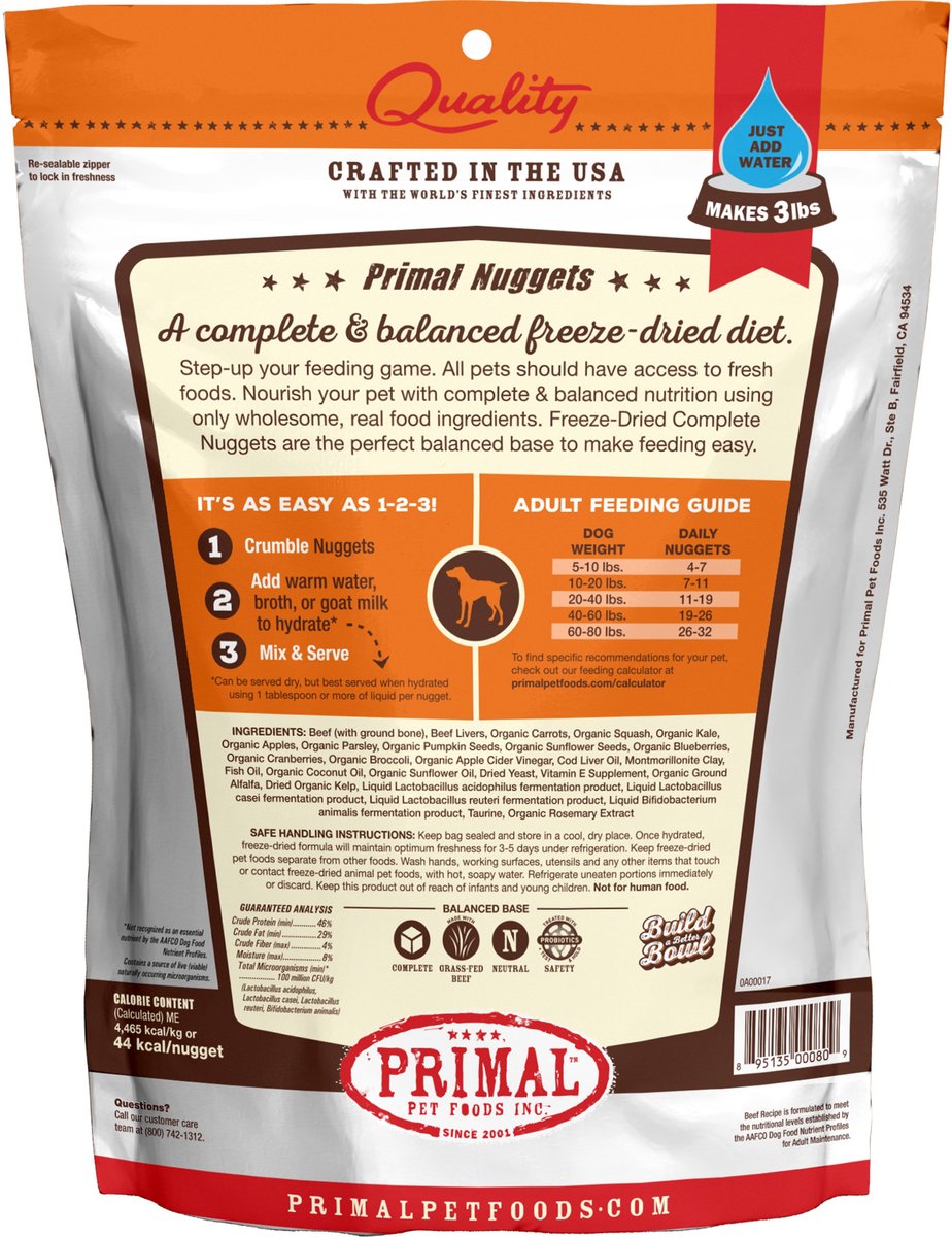 Primal Dog Freeze-Dried Grain Free Beef Recipe Nuggets