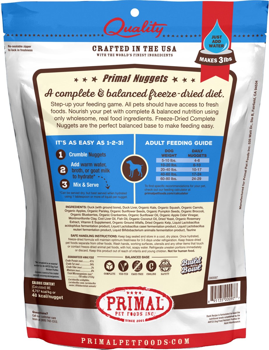 Primal Dog Freeze-Dried Grain Free Duck Recipe Nuggets