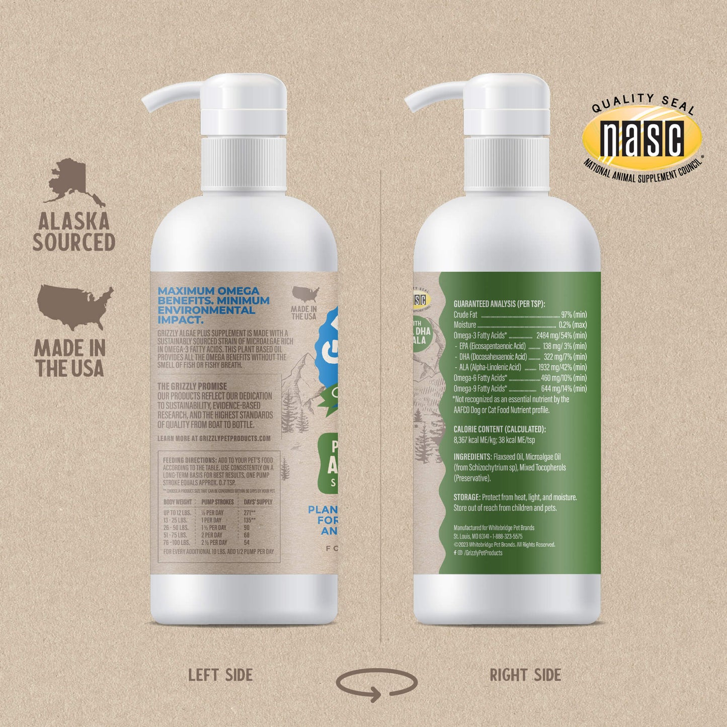 Grizzly Grizzly Algal Plus Omega Fatty Acids Supplement for Dogs and Cats