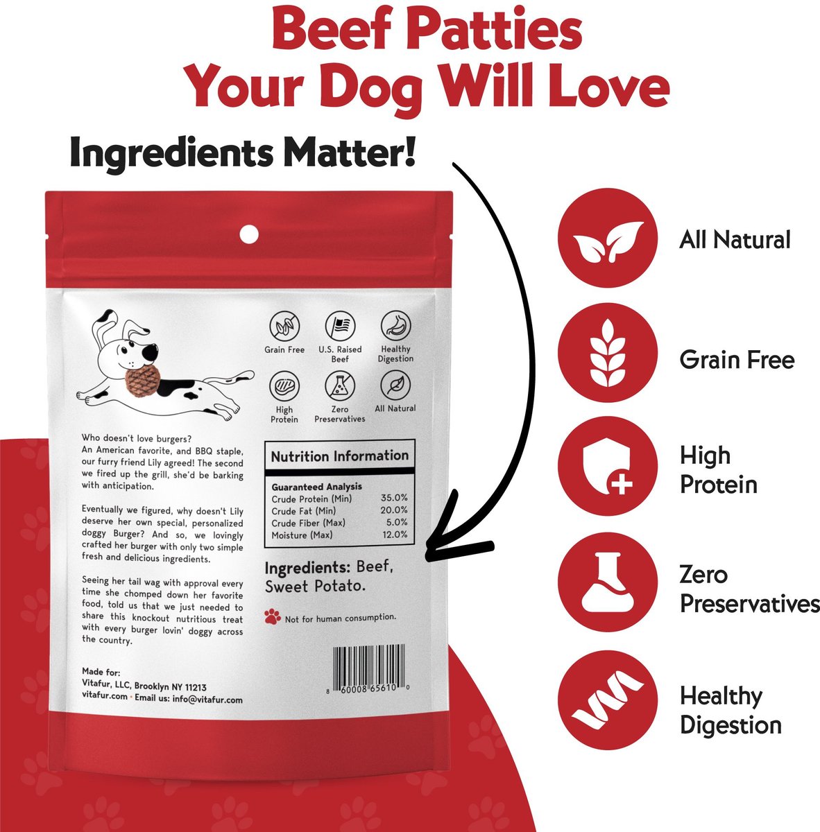 Vitafur Barkin Burger Nature's Beef Dehydrated Dog Treats