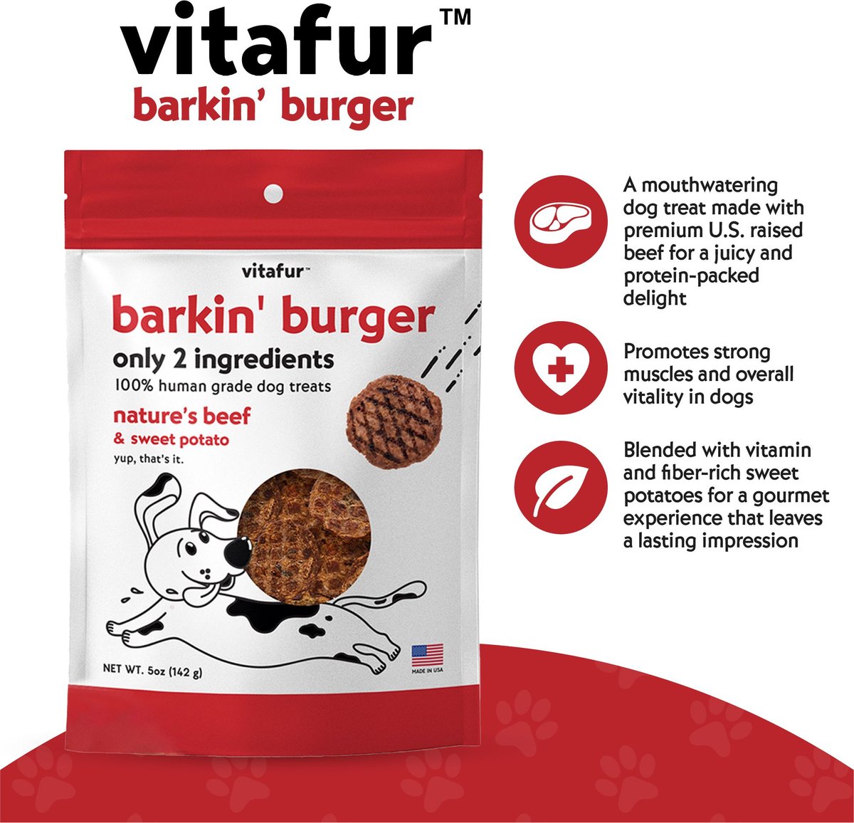 Vitafur Barkin Burger Nature's Beef Dehydrated Dog Treats