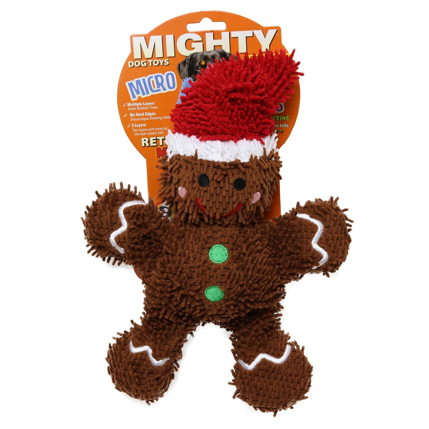 Mighty Microfiber Ball Gingerbread Man, Christmas Dog Toy