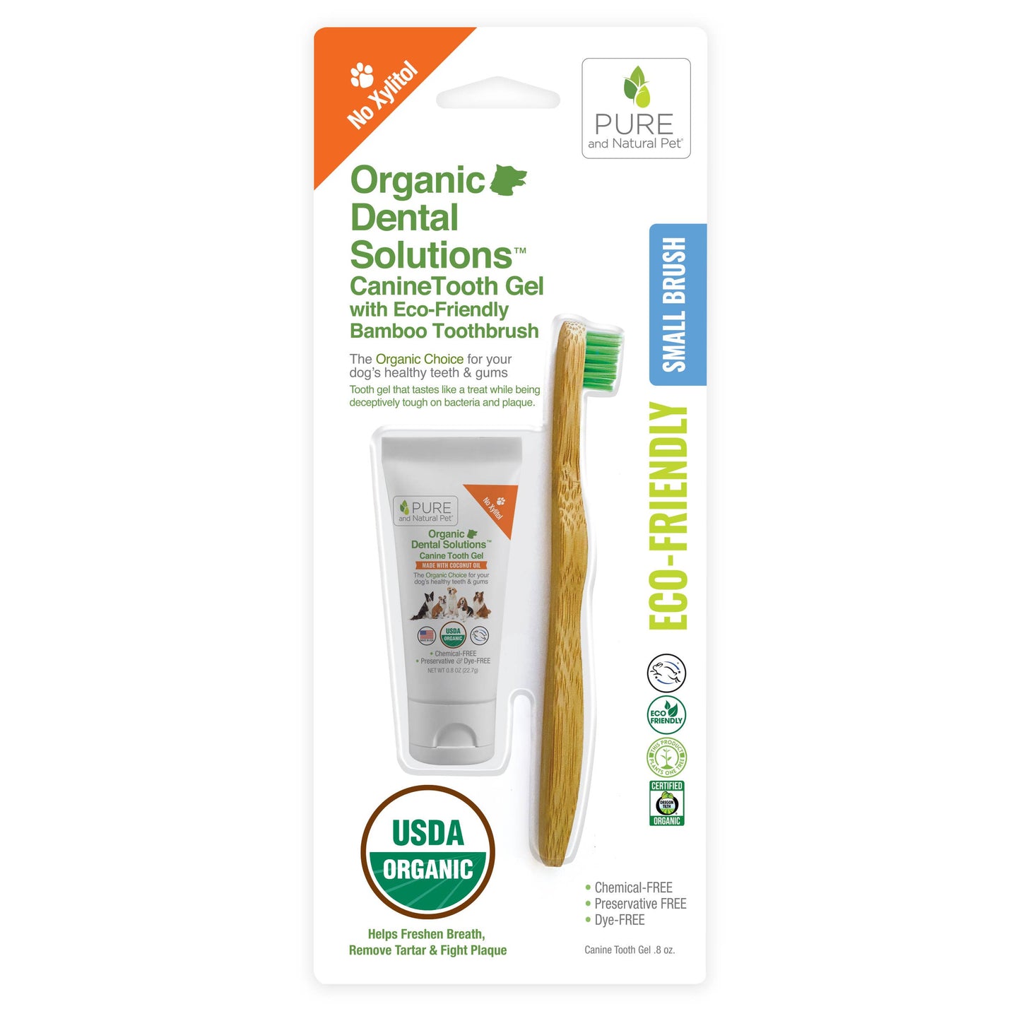 Pure and Natural Pet Tooth Gel and Bamboo Toothbrush for Small Dogs
