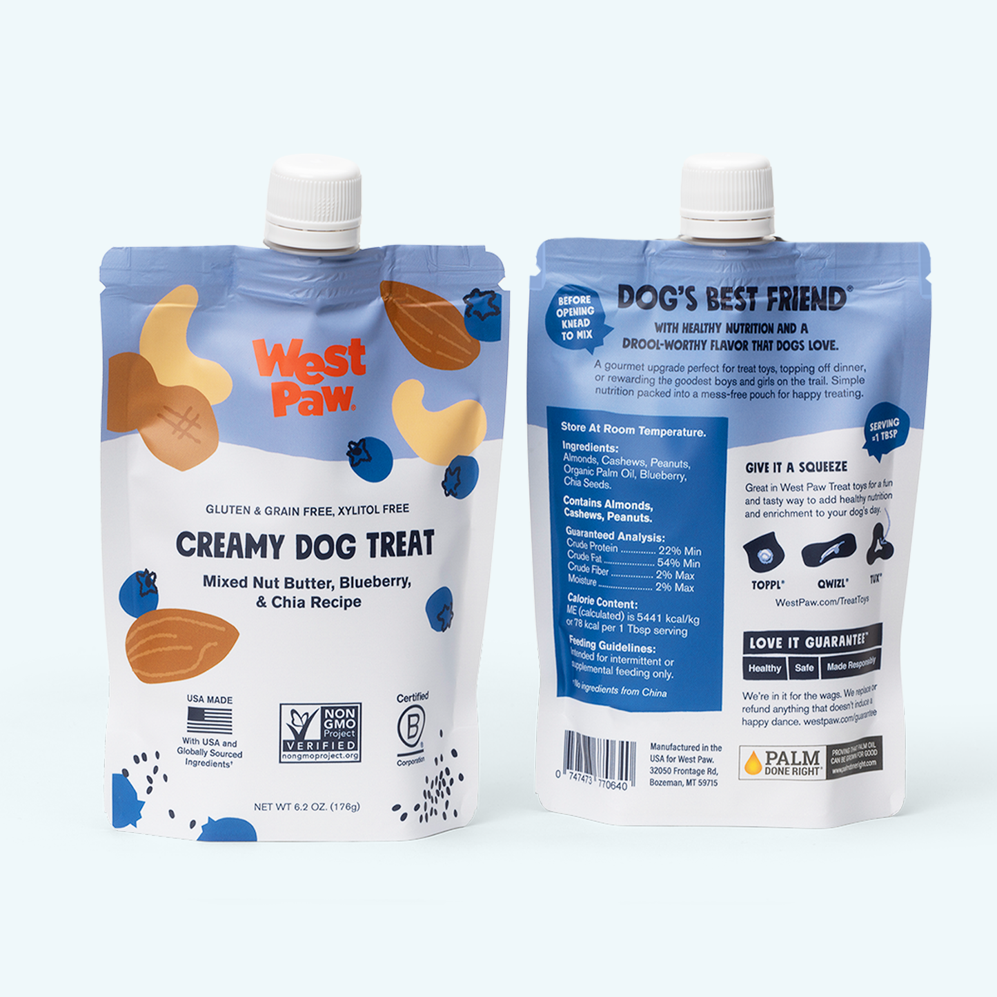 West Paw Creamy Dog Treat, Blueberry and Chia Seed