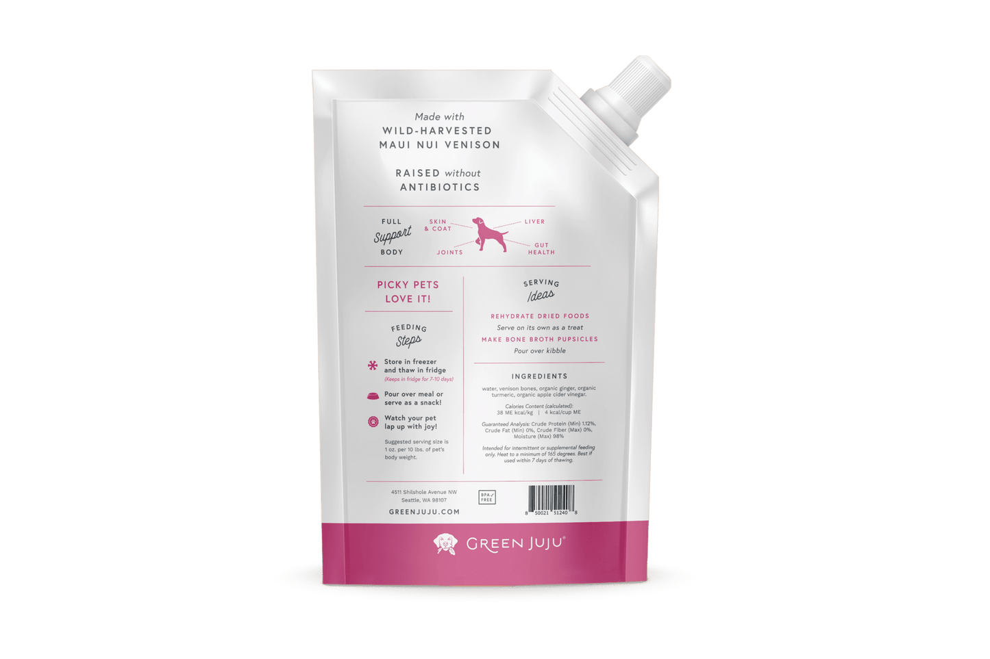 Green Juju Frozen Venison Bone Broth for Dogs and Cats