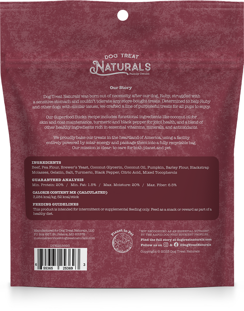 Dog Treat Naturals Superfood Sticks Beef & Pumpkin Dog Treats