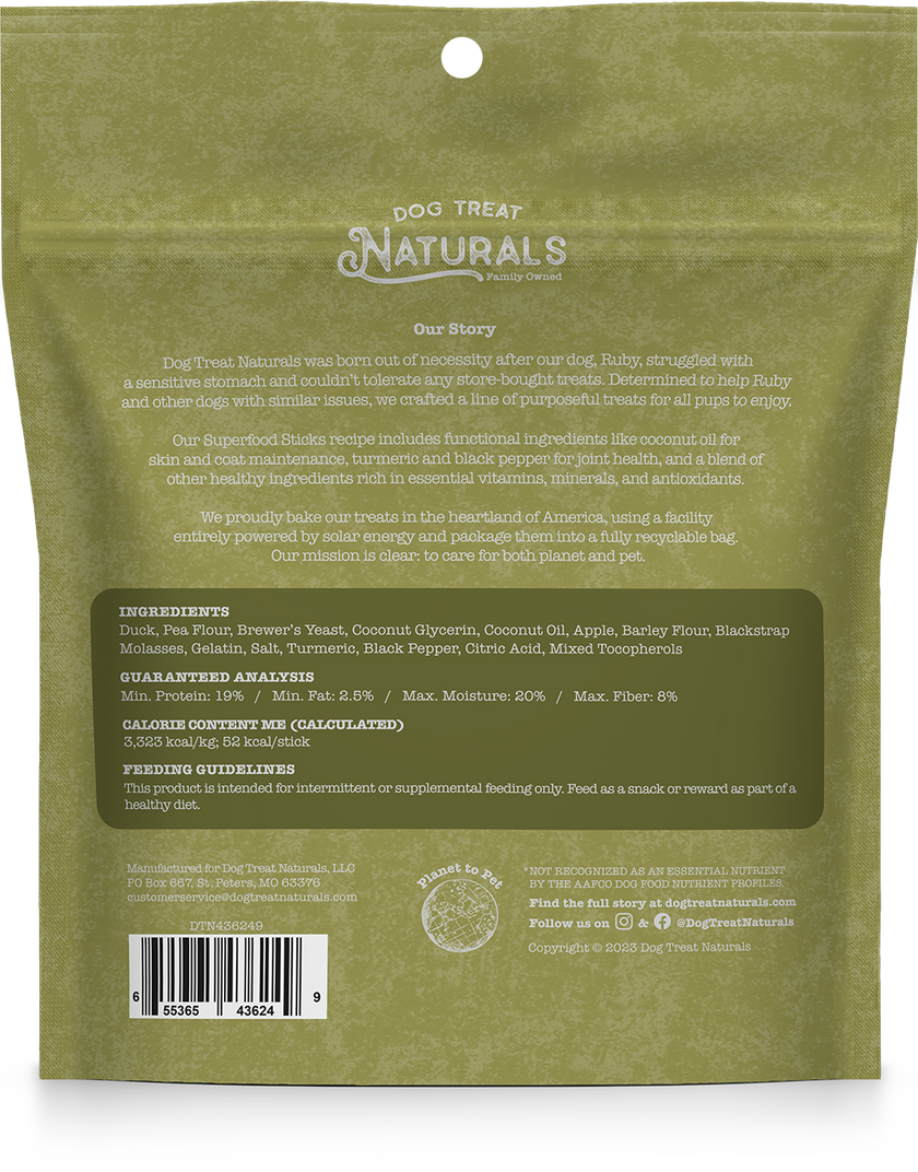 Dog Treat Naturals Superfood Sticks Duck & Apple Dog Treats