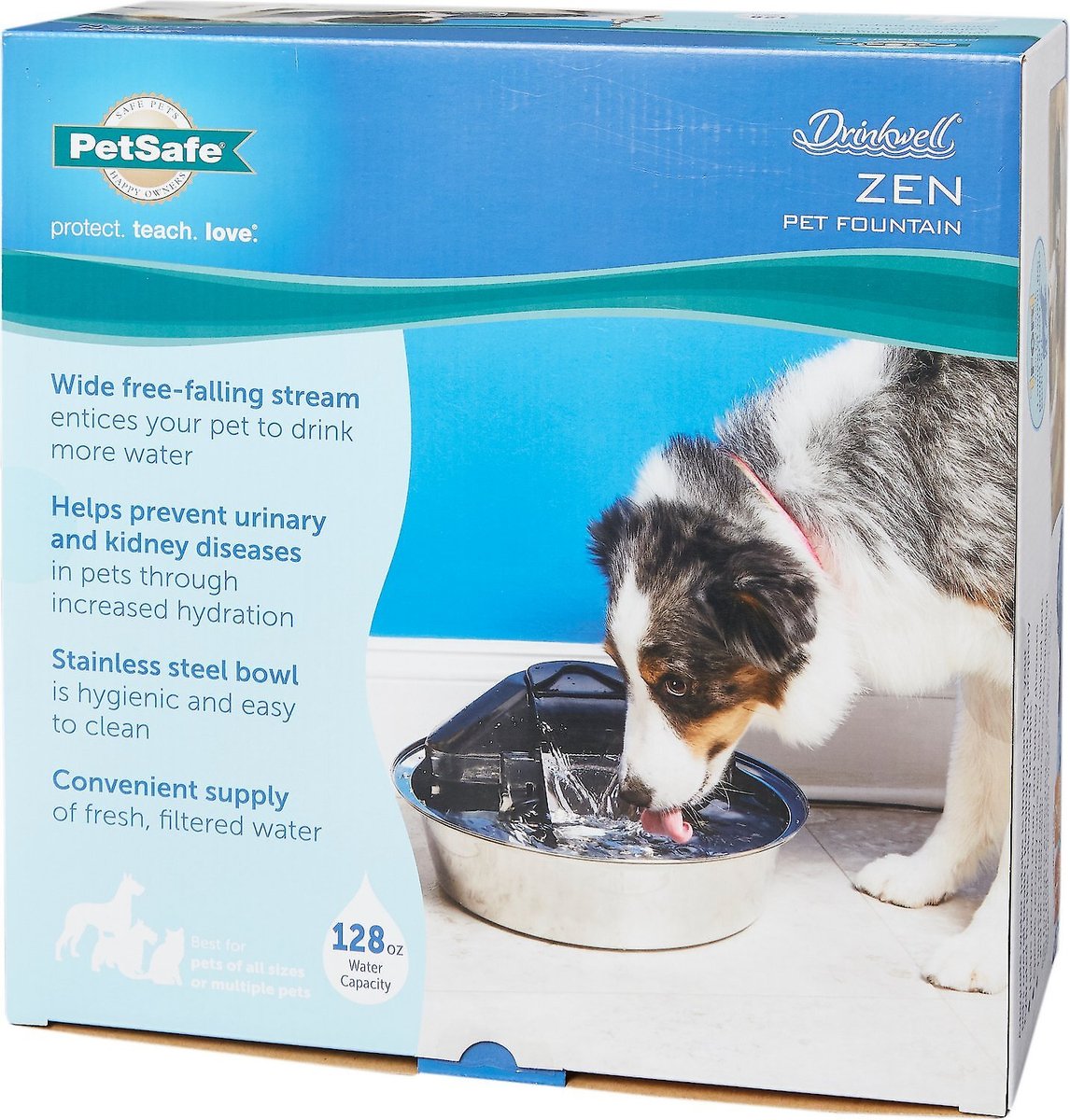 PetSafe Drinkwell Zen Stainless Steel Dog and Cat Water Fountain, 128-oz