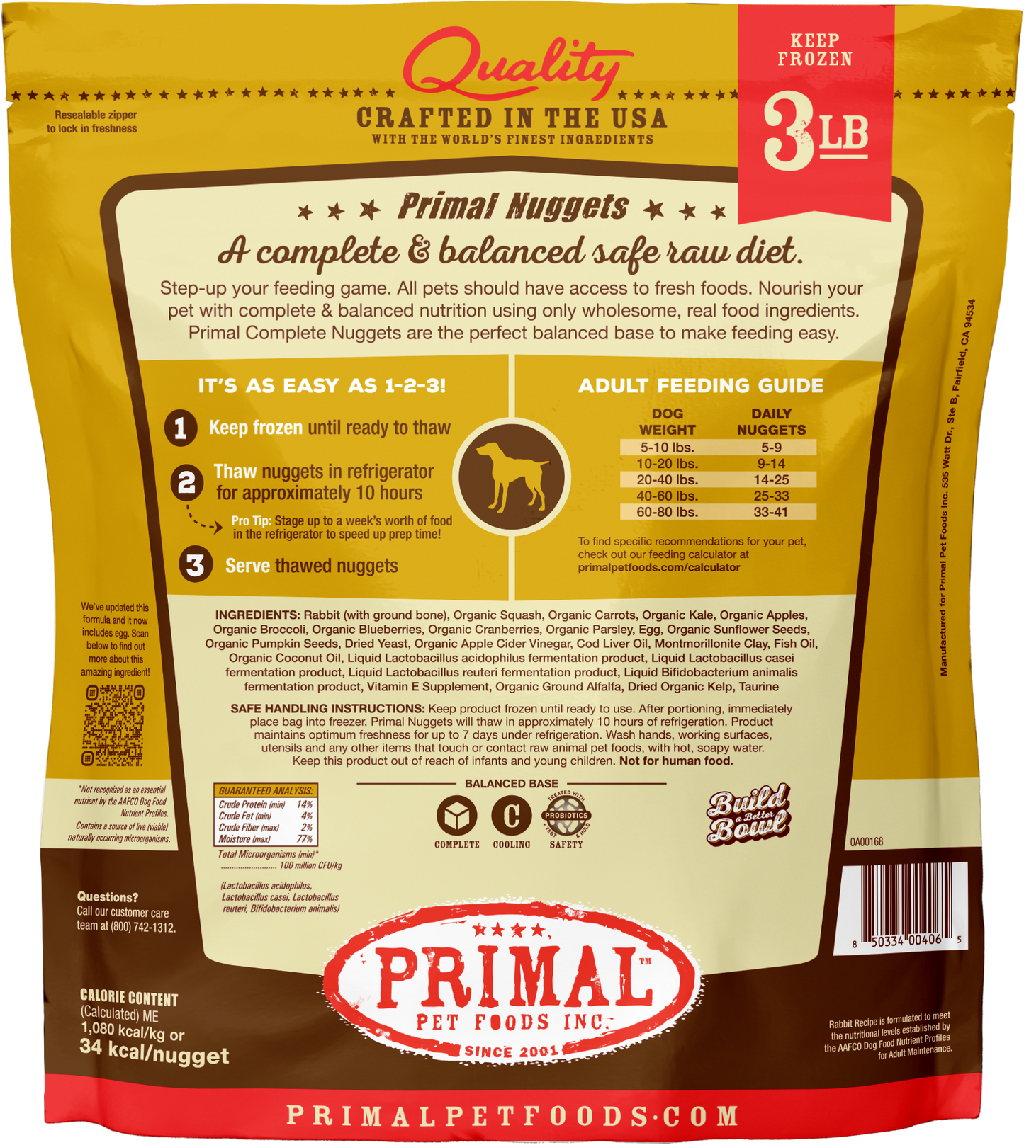 Primal Dog Raw Frozen Rabbit Nuggets