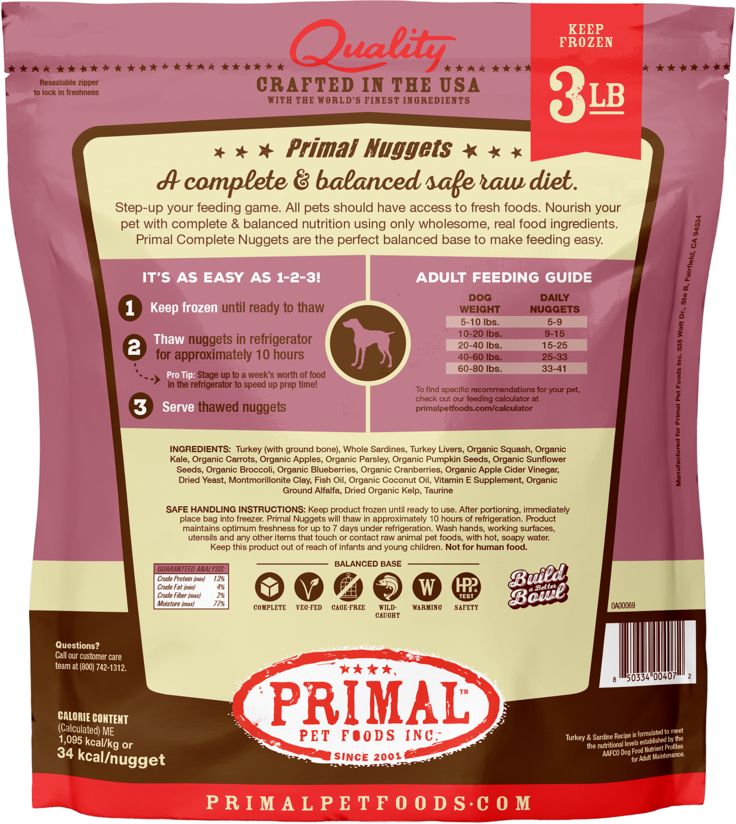 Primal Dog Raw Frozen Turkey and Sardine Nuggets