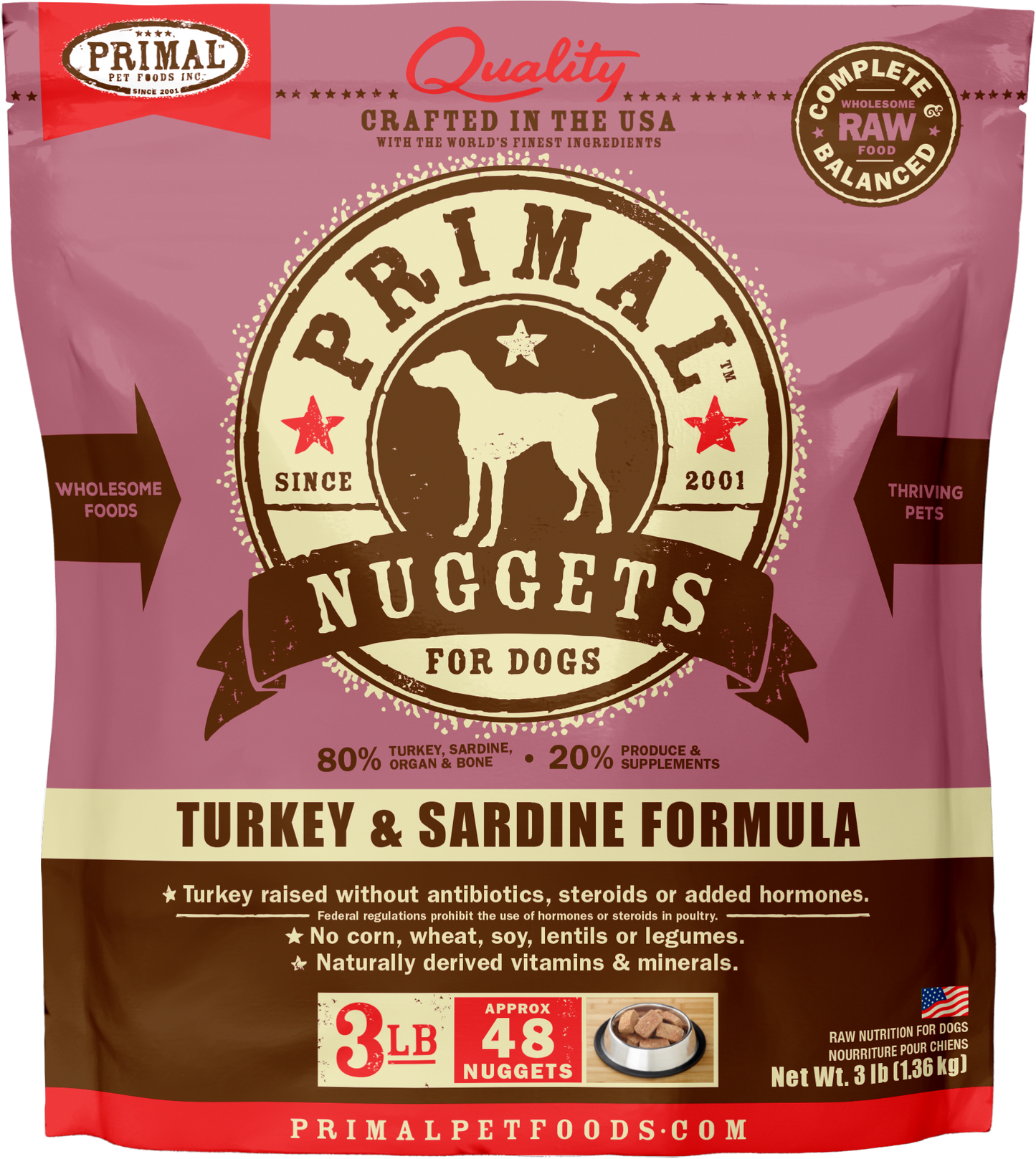 Primal Dog Raw Frozen Turkey and Sardine Nuggets