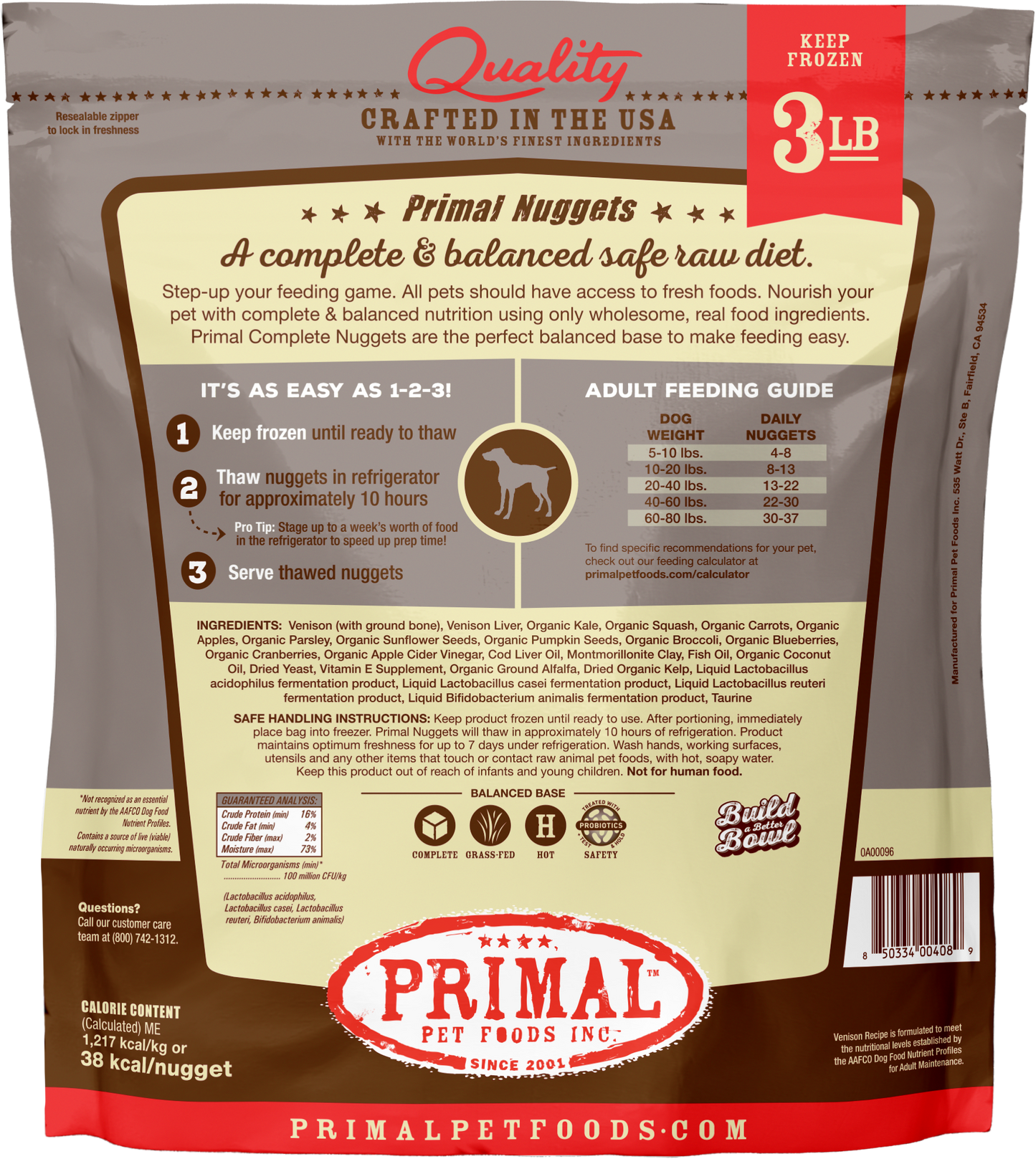Primal Dog Raw Frozen Venison Nuggets
