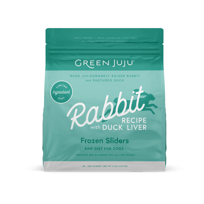Green Juju Dog Frozen Rabbit Patties and Sliders