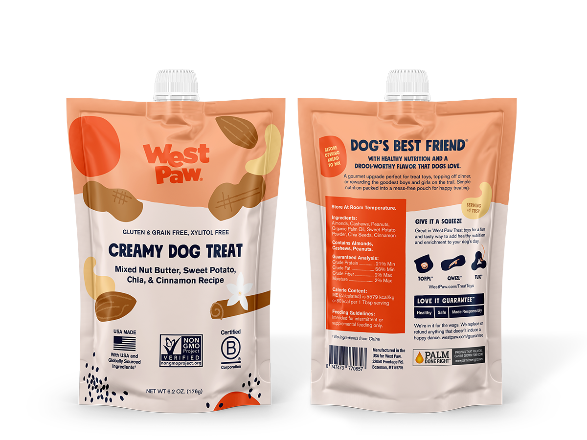 West Paw Dog Creamy Treat Pouch, Sweet Potato and Chia Seed