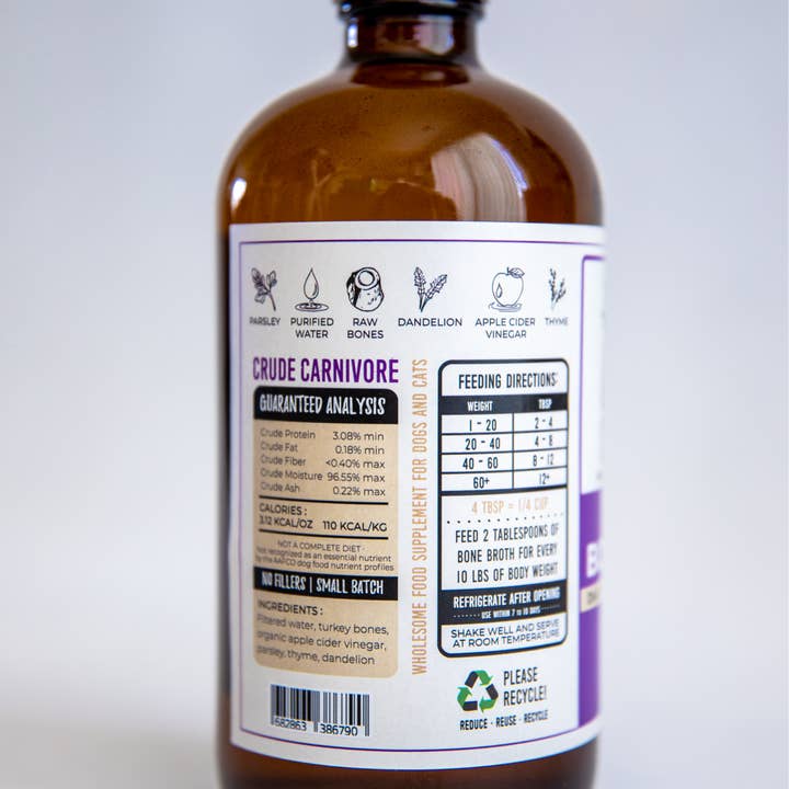 Crude Carnivore Turkey Bone Broth for Dogs and Cats
