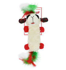 Multipet Holiday Lamb Chop® Kuddler w/ Feathers and Crinkle Cat Toy 11.8"