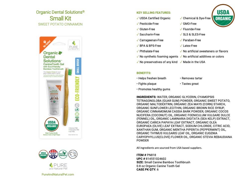 Pure and Natural Pet Tooth Gel and Bamboo Toothbrush for Small Dogs