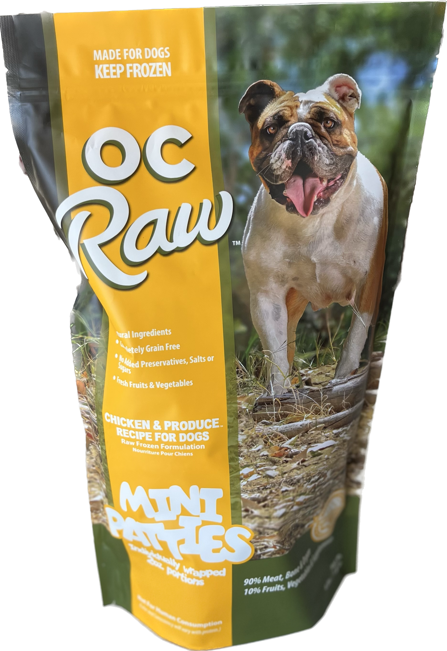 OC Raw Frozen Mini Patties, Chicken & Produce