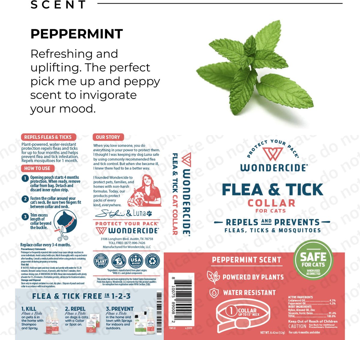 Wondercide Natural Flea, Tick & Mosquito Repellent Cat Collar, Peppermint