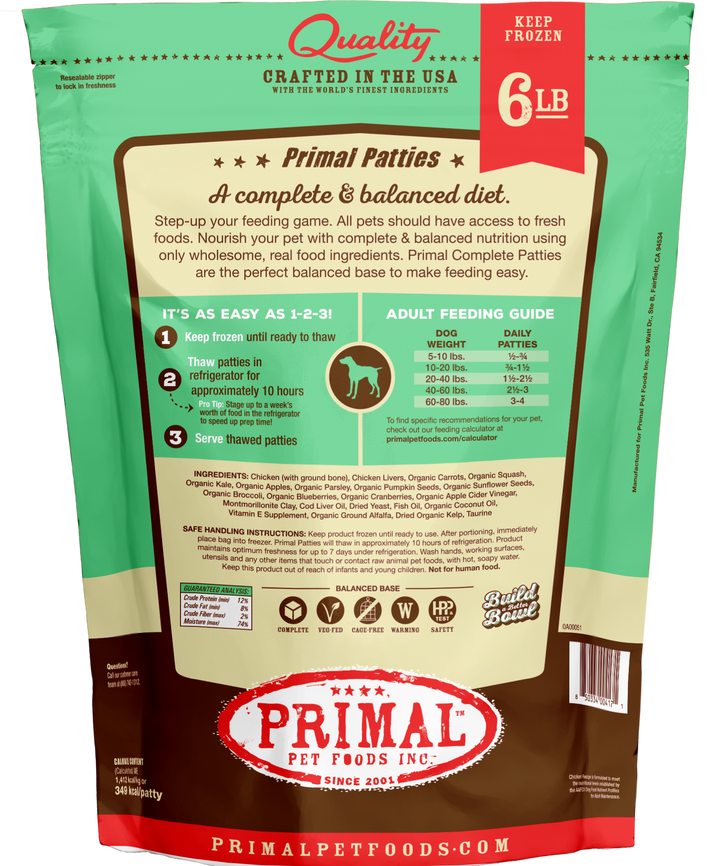 Primal Dog Raw Frozen Chicken Patties