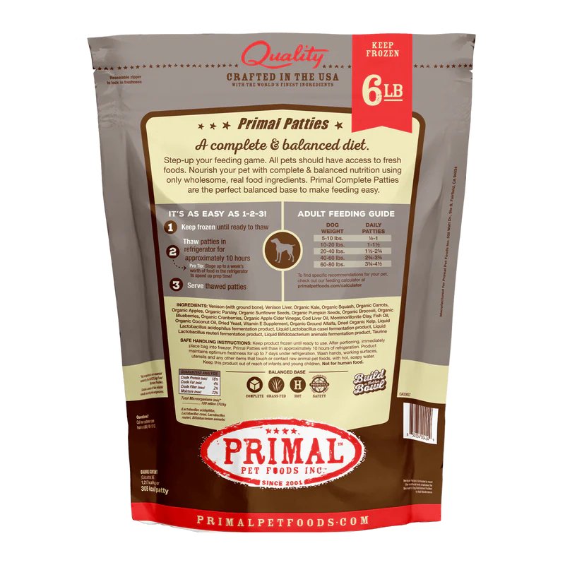 Primal Dog Raw Frozen Venison Patties