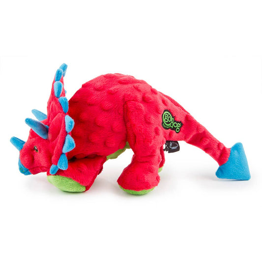 goDog Dino Triceratops Plush Dog Toy Red, Large