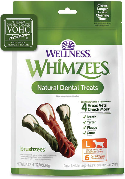 WHIMZEES by Wellness Brushzees Natural Grain-Free Dental Dog Treats, Large