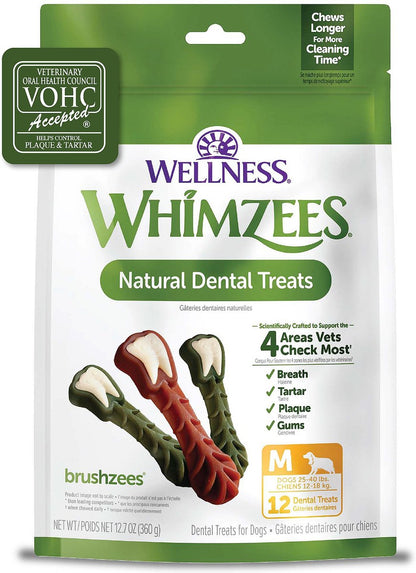 WHIMZEES by Wellness Brushzees Natural Grain-Free Dental Dog Treats, Medium