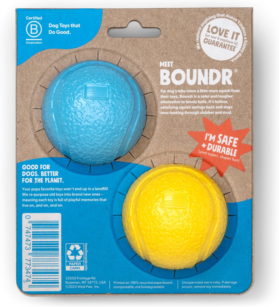 West Paw Dog Boundr Ball Chew Toy, 2 count