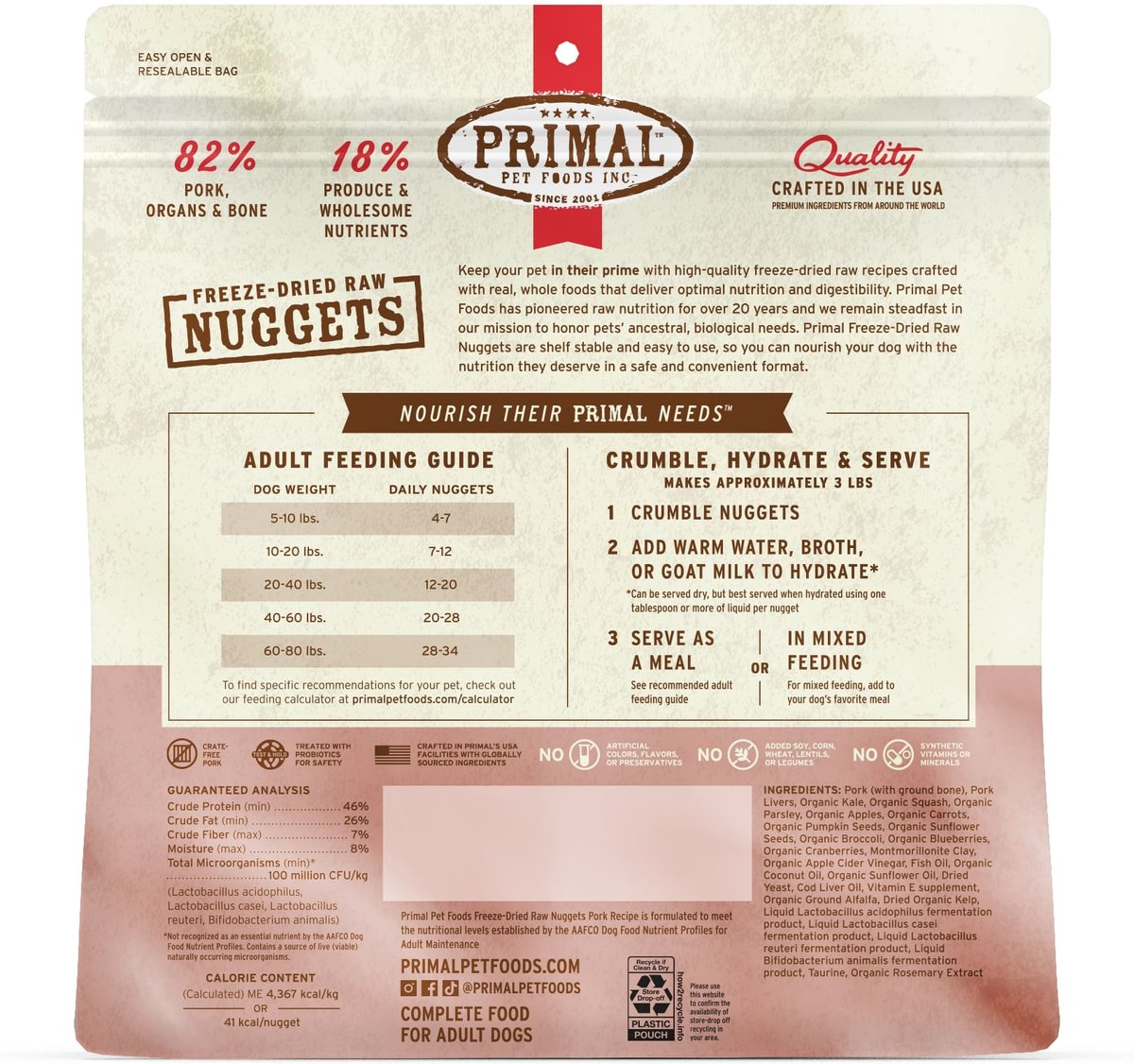 Primal Dog Freeze-Dried Grain Free Pork Recipe Nuggets