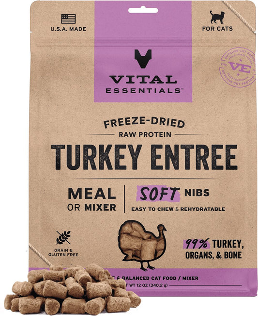 Vital Essentials Freeze-Dried Raw Turkey Entree & Mixer Soft Nibs Cat Food