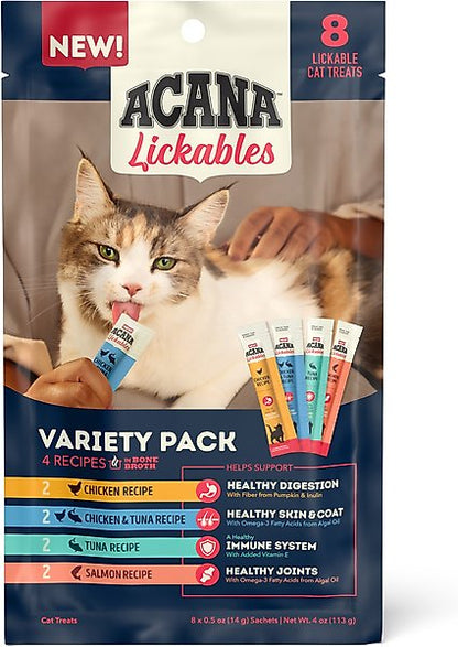 ACANA Lickables Cat Treats Variety Pack, 4 oz., Count of 8