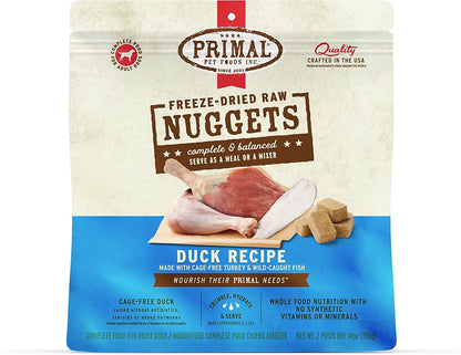 Primal Duck with Turkey & Fish Formula Nuggets Grain-Free Raw Freeze-Dried Dog Food