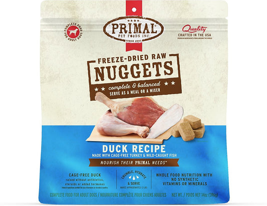 Primal Duck with Turkey & Fish Formula Nuggets Grain-Free Raw Freeze-Dried Dog Food