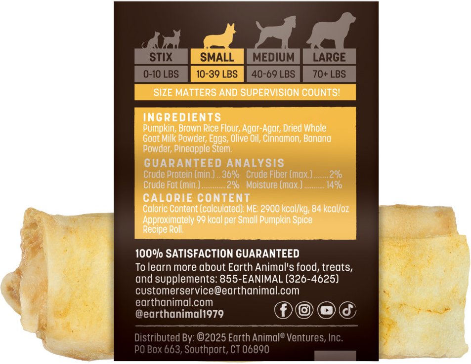 Earth Animal No-Hide Dog Pumpkin Spice Roll Treat