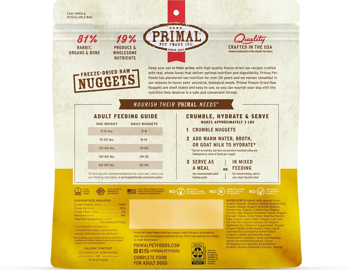 Primal Rabbit Formula Nuggets Raw Freeze-Dried Dog Food