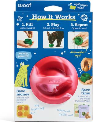 Woof Holiday Pupsicle Long Lasting Interactive Treat Dispensing Dog Toy for Boredom & Low Mess Design, Candy Cane Red