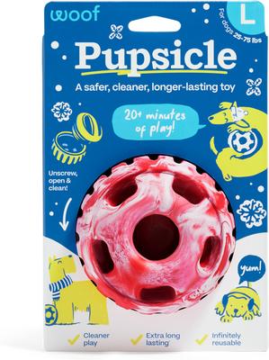 Woof Holiday Pupsicle Long Lasting Interactive Treat Dispensing Dog Toy for Boredom & Low Mess Design, Candy Cane Red