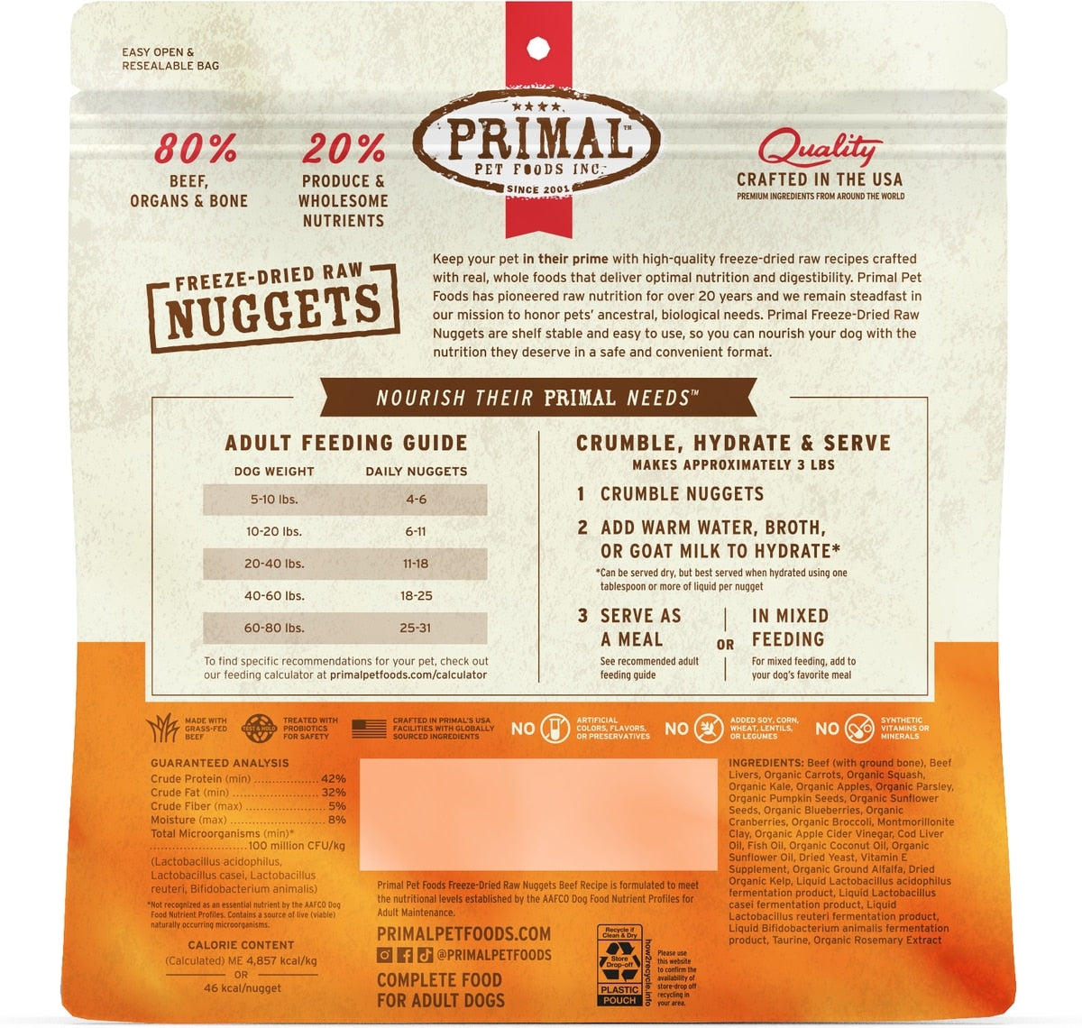 Primal Beef Formula Nuggets Raw Freeze-Dried Dog Food