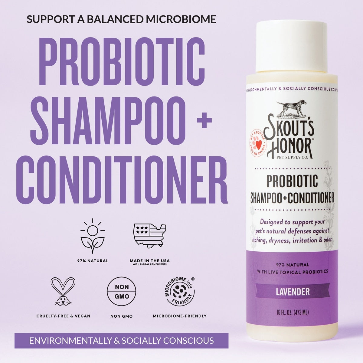 Skout's Honor Dog Probiotic Shampoo & Conditioner, Lavender